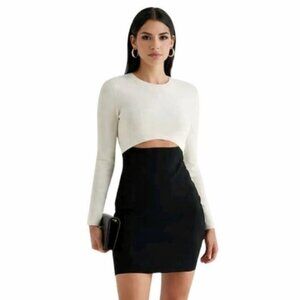 NWT Express Body Contour Long Sleeve Color Block Cutout Mini Sweater Dress